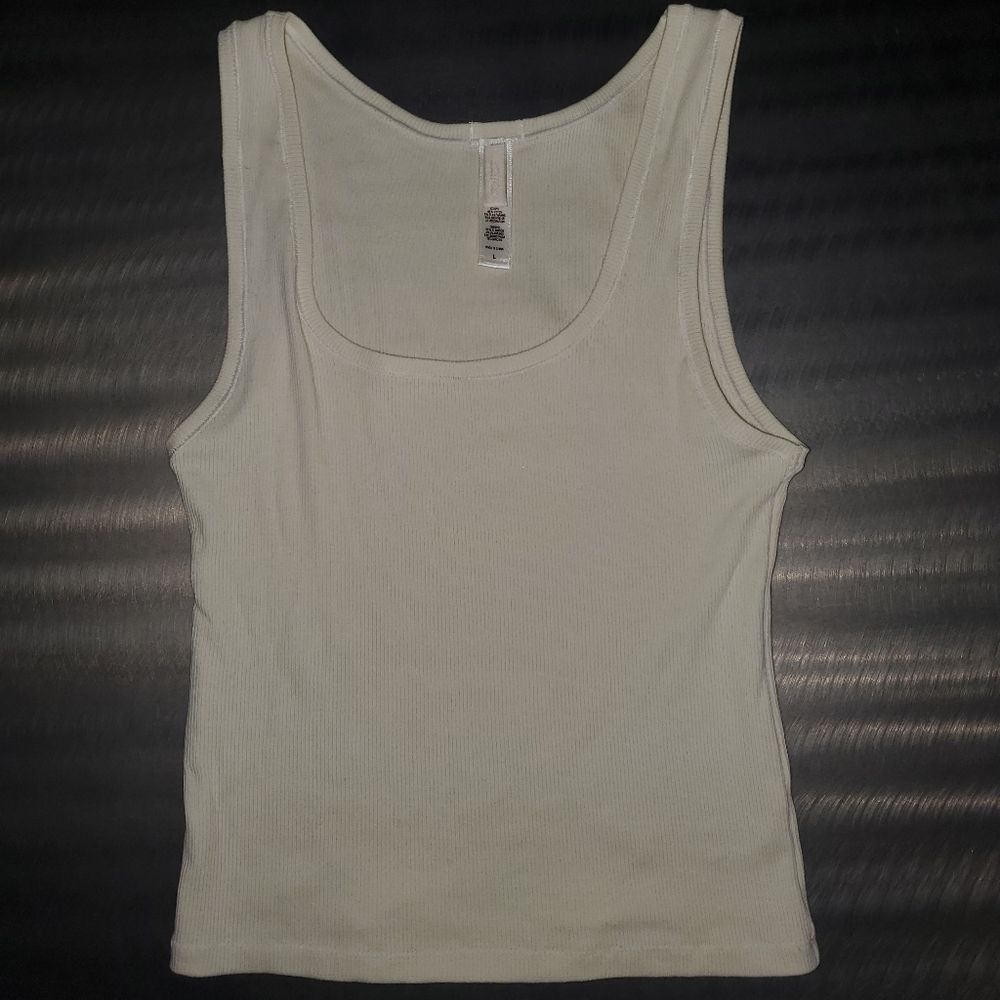 SKIMS Ribbed cotton-blend jersey cropped square neck tank Bone Cream Large